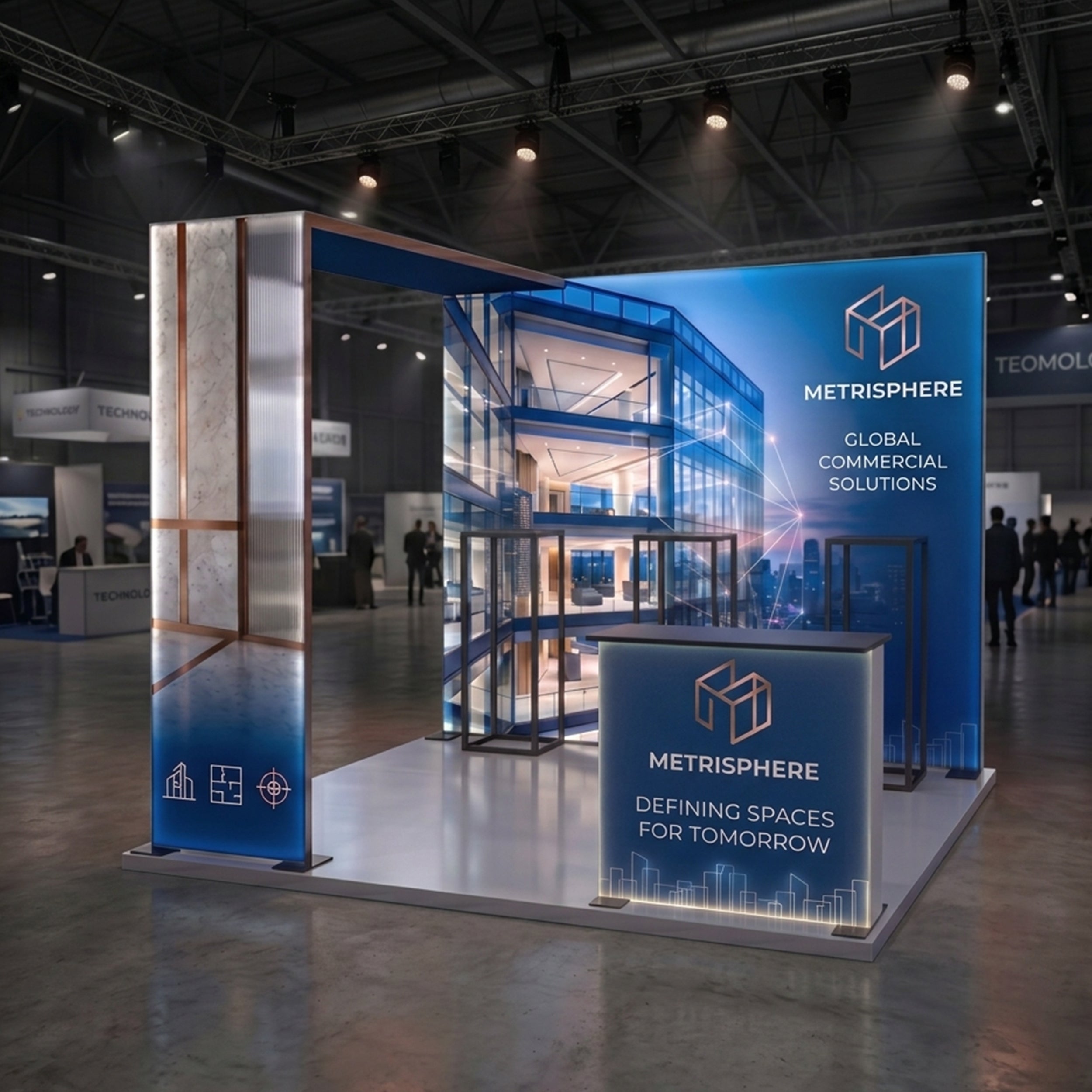 10ft Backlit Trade Show Display LED Lightbox Display with Counter Branding Panels lifestyle