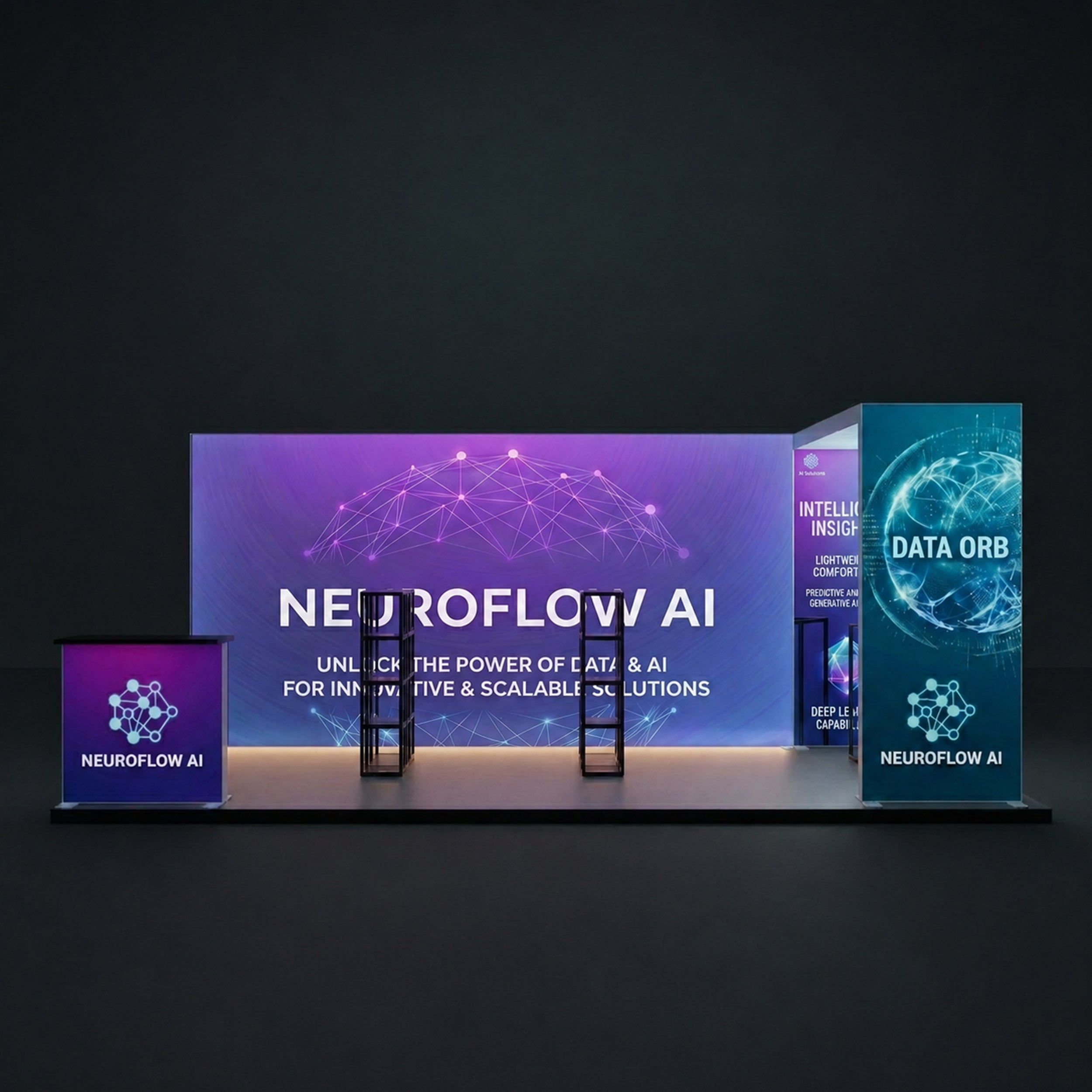 20ft Backlit Trade Show Display LED Backwall Display with Dual Counters Branding front view