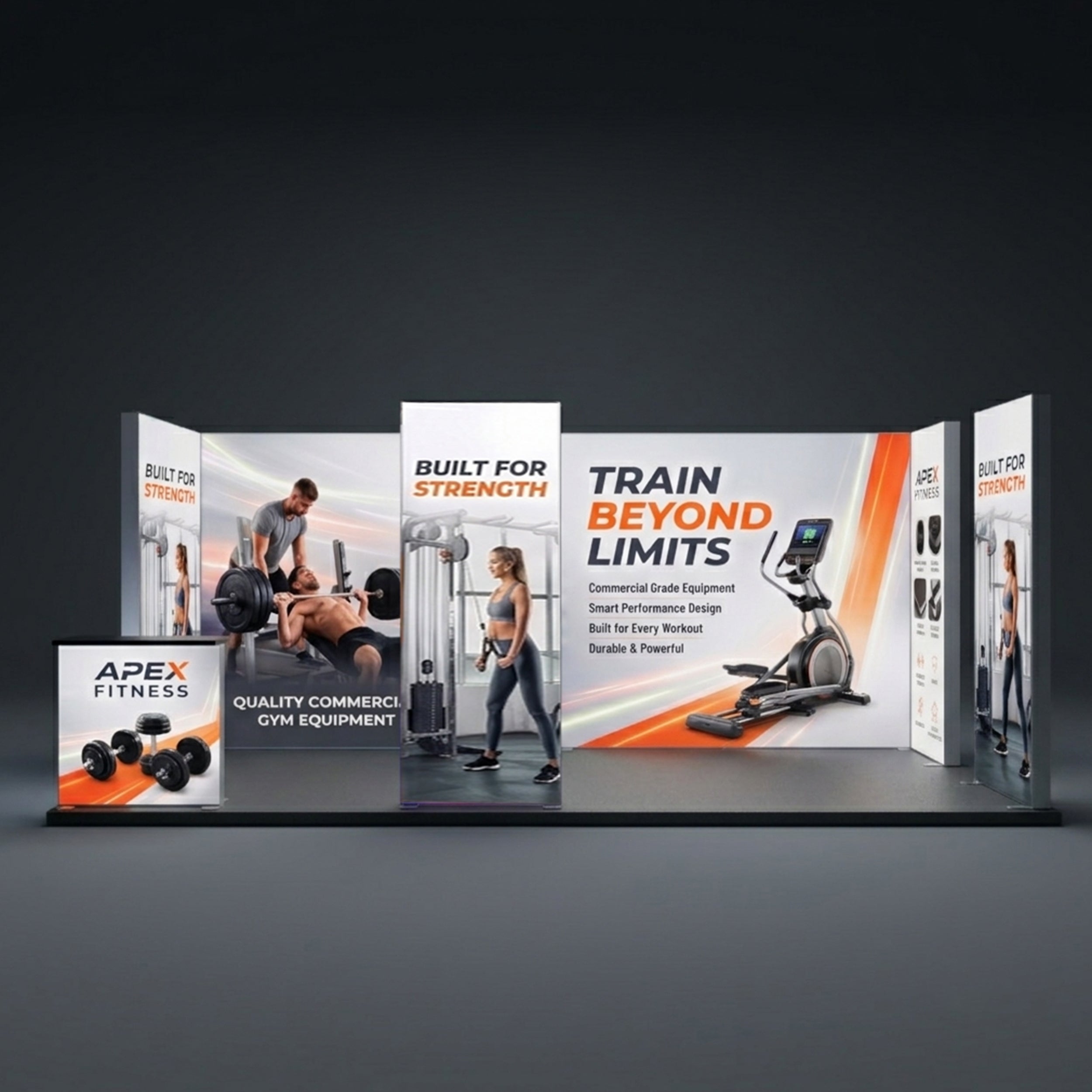 20ft Backlit Trade Show Display LED Lightbox Display with Counters Side Panels front view