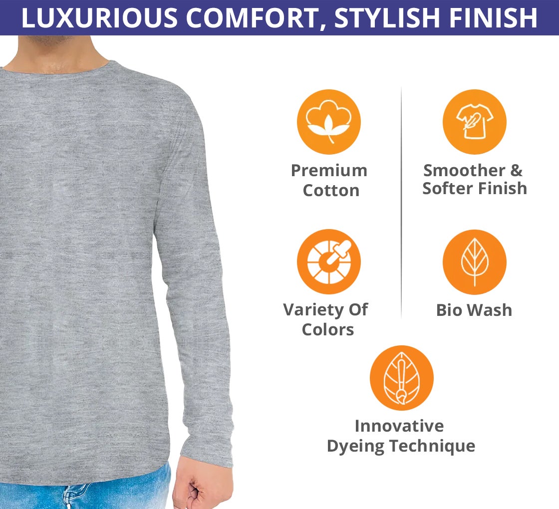 Buy Men's Long Sleeves T-Shirt - Crew Neck & Get 20% Off