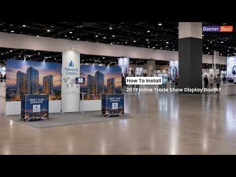 20ft Inline Trade Show Booth Installation | Portable Backwall Display with Counters & LED Lights