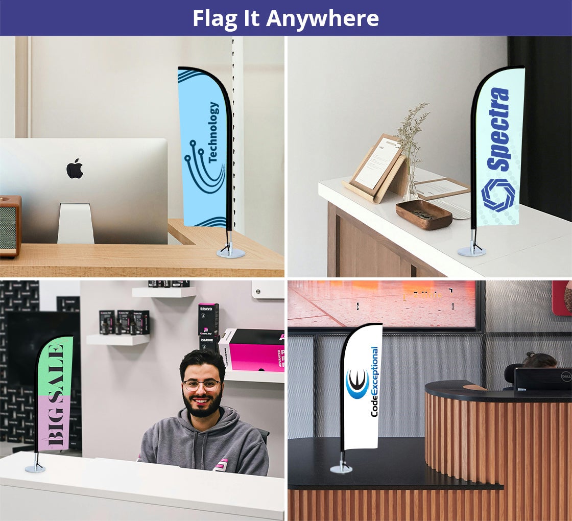 Mini Table Flag Stand Personalized , Custom Desk Top Flag Set With Pole ...