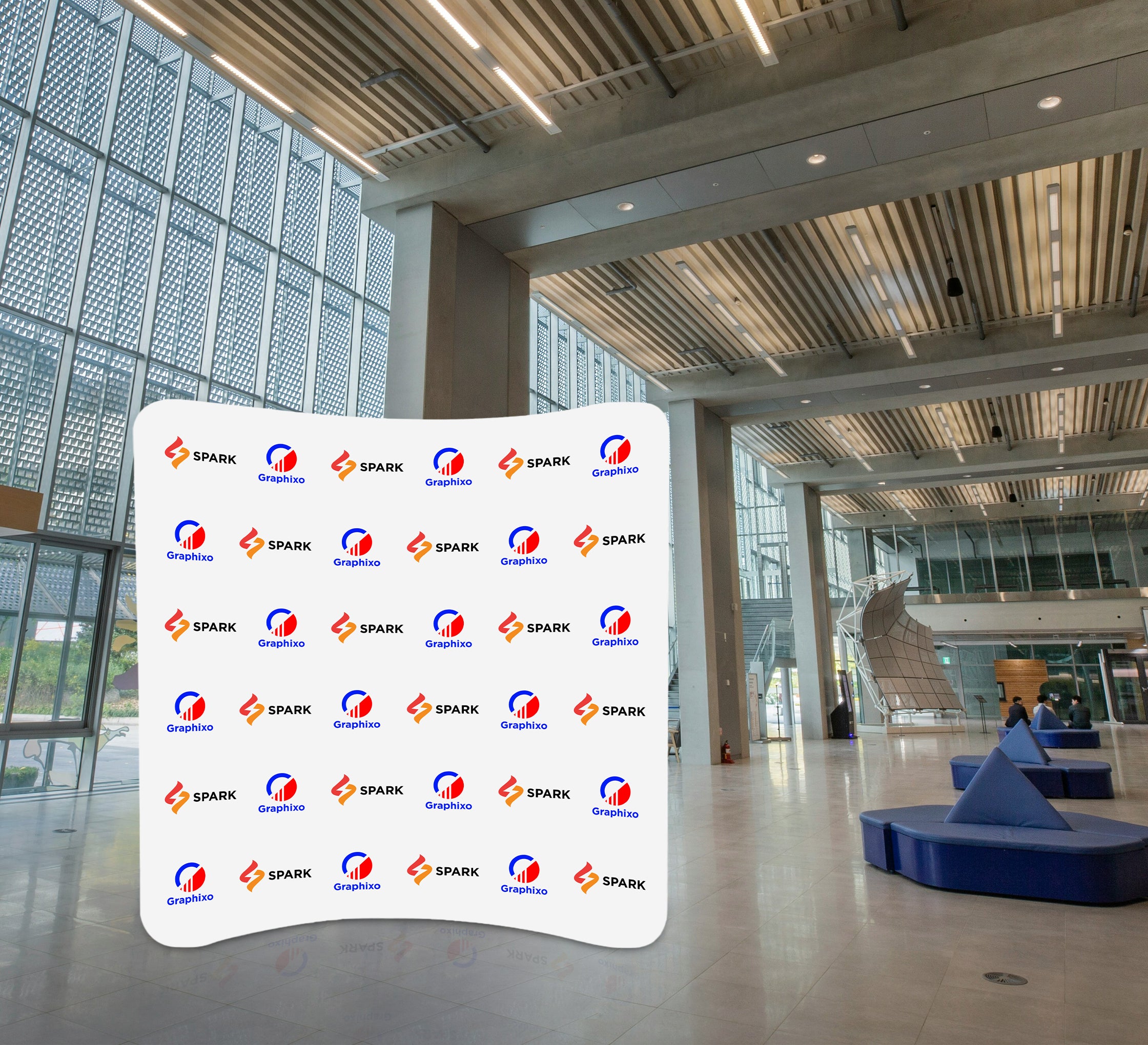 8 ft x 8 ft Step and Repeat Curved Pillow Case Backdrop