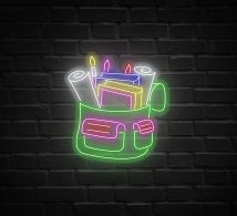 Backpack With Stationery Neon Sign
