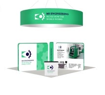 20ft Island Trade Show Booth – 360° Display with Overhead Banner & Counters