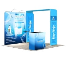 10ft Inline Trade Show Booth – Portable Backwall Display with LED Lights & Counter