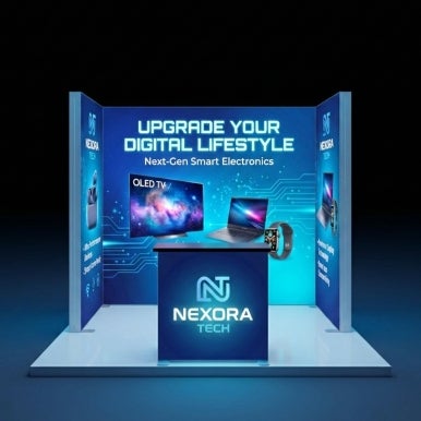 10ft Backlit Trade Show Display - LED Backwall Display with Counter & Storage