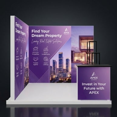 10ft Backlit Trade Show Display - LED Backwall Display with Counter & Side Panels