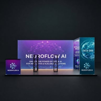 20ft Backlit Trade Show Display - LED Backwall Display with Dual Counters & Branding