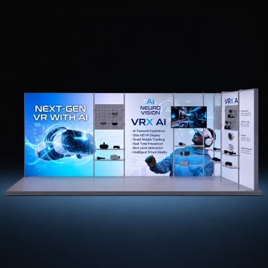 20ft Backlit Trade Show Display - LED Lightbox Backwall with Shelving