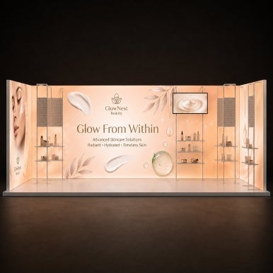 20ft Backlit Trade Show Display - LED Lightbox Display with Shelving