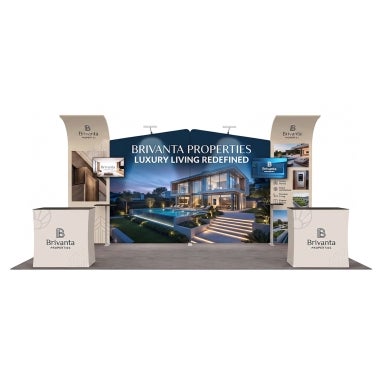 20ft Inline Trade Show Booth – Curved Backwall with Dual Counters