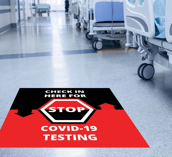 Stop Check in Here for Covid-19 Testing Floor Decals