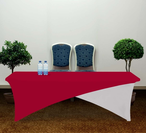 8' Cross Over Table Covers - Red & White
