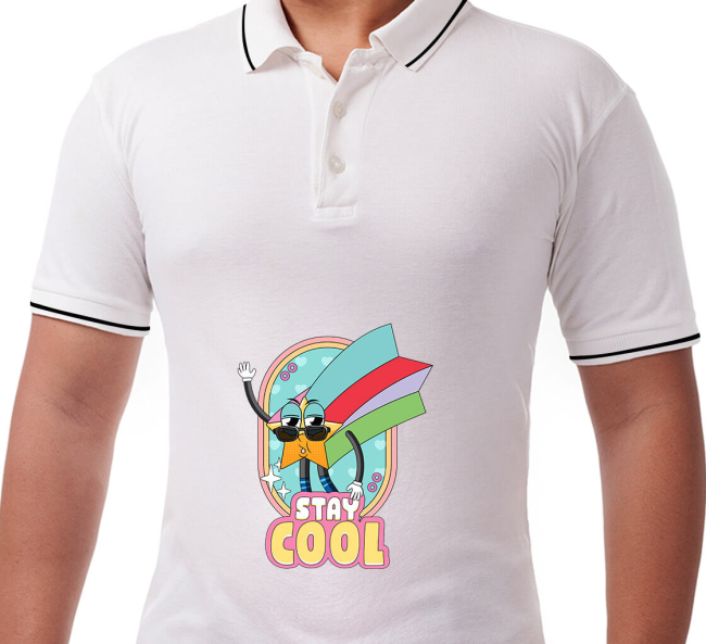 Men s White Polo Shirt Printed