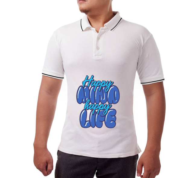 Men s White Polo Shirt Printed