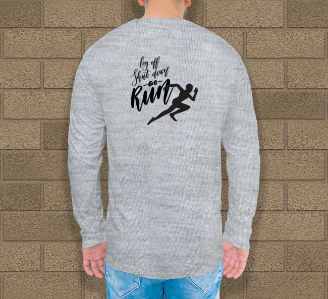 Custom Grey Printed Long Sleeves T Shirt Crew Neck