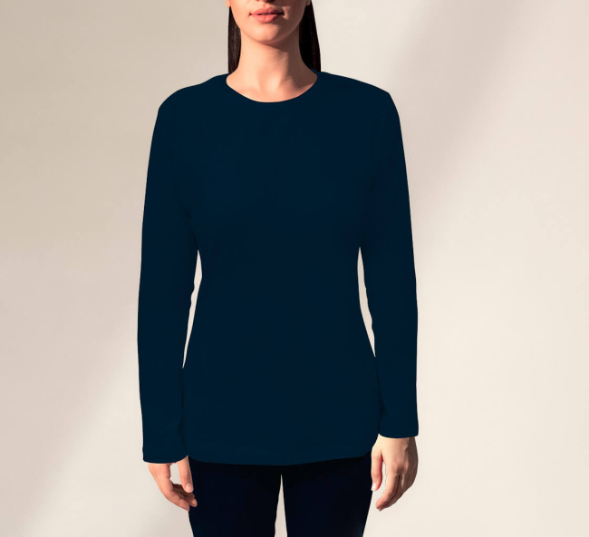 Lucky Brand Women's Woodblock Long Sleeve T Shirt Navy Size X