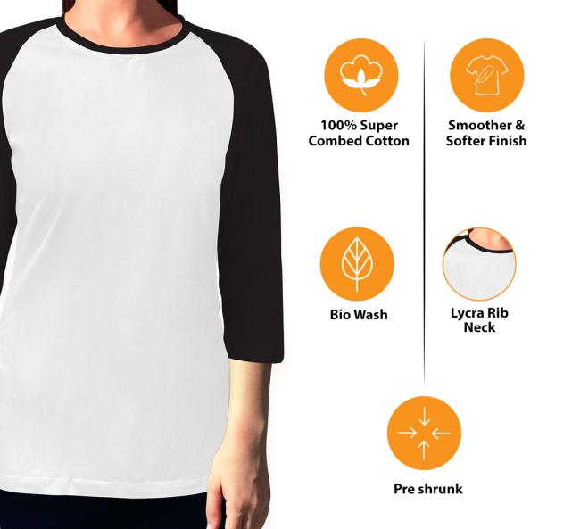 Raglan 3/4 Sleeve Round Neck T-shirt - Women's Apparel - Bk Designs